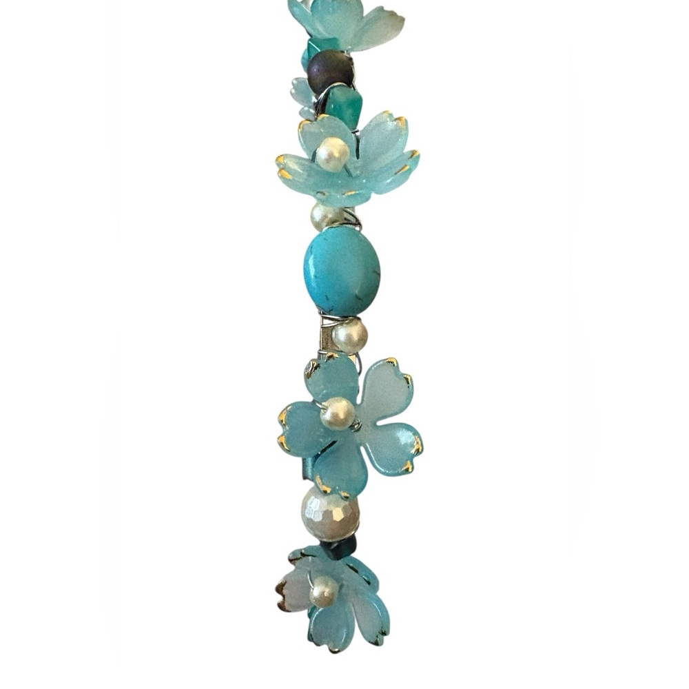 Fairy Headband with Lucite Flowers, Turquoise, Hematite and Glass Pearls - Picture 4 of 8